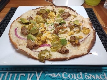 10" breakfast pizza.